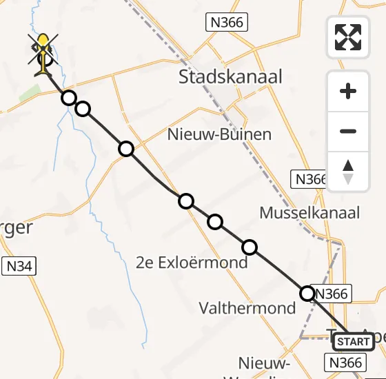 Vlucht Traumahelikopter PH-HVB van Ter Apel naar Gieten op zaterdag 5 april 2025 20:58