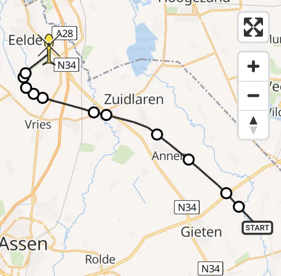Vlucht Traumahelikopter PH-HVB van Gieterveen naar Groningen Airport Eelde op zaterdag 5 april 2025 21:07