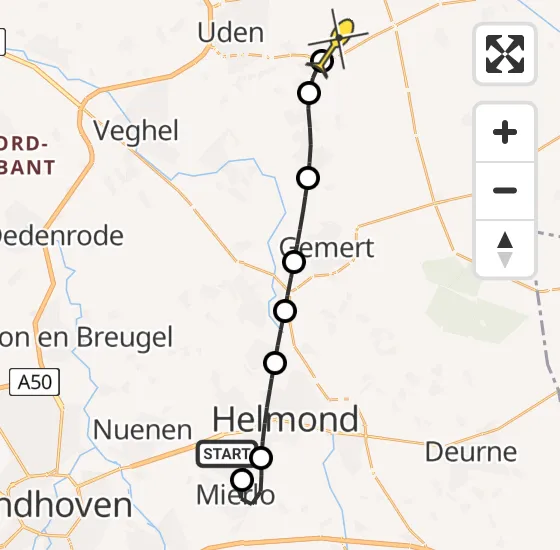Vlucht Traumahelikopter PH-MAA van Helmond naar Vliegbasis Volkel op zondag 6 april 2025 2:48
