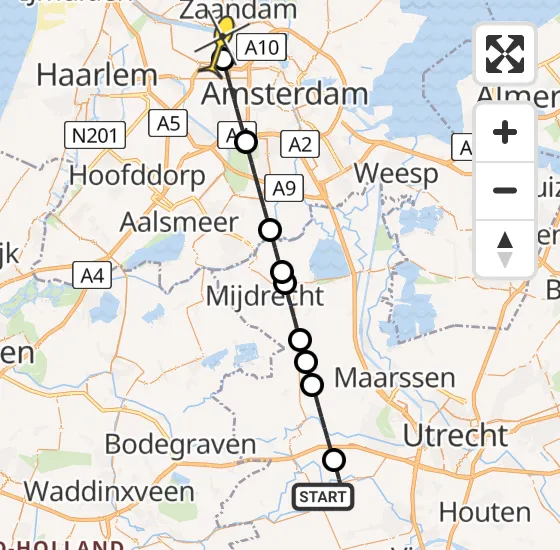 Vlucht Traumahelikopter PH-DOC van Montfoort naar Amsterdam Heliport op zondag 6 april 2025 4:59