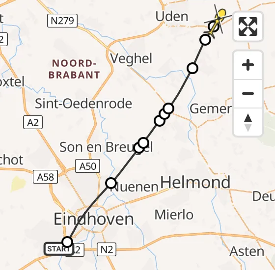 Vlucht Traumahelikopter PH-MAA van Veldhoven naar Vliegbasis Volkel op zondag 6 april 2025 7:51