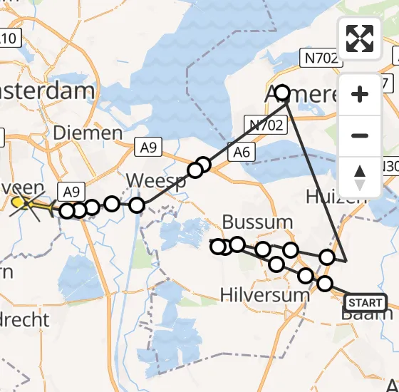 Vlucht Politiehelikopter PH-PXB van Baarn naar Ouderkerk aan de Amstel op zondag 6 april 2025 10:03