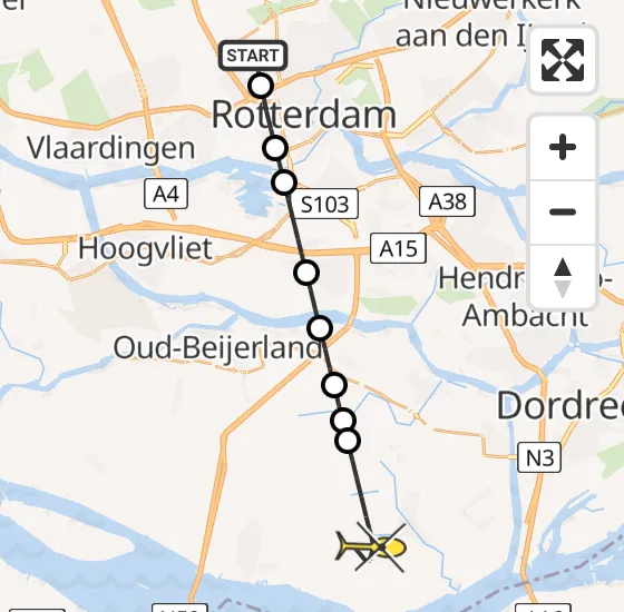 Vlucht Traumahelikopter PH-UMC van Rotterdam The Hague Airport naar Strijen op zondag 6 april 2025 10:08