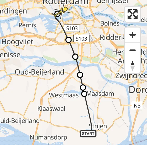 Vlucht Traumahelikopter PH-UMC van Strijen naar Erasmus MC op zondag 6 april 2025 10:55