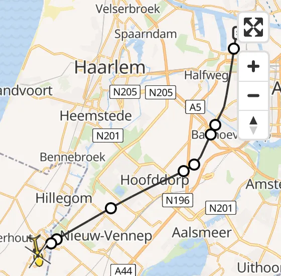 Vlucht Traumahelikopter PH-DOC van Amsterdam Heliport naar Lisse op zondag 6 april 2025 10:56