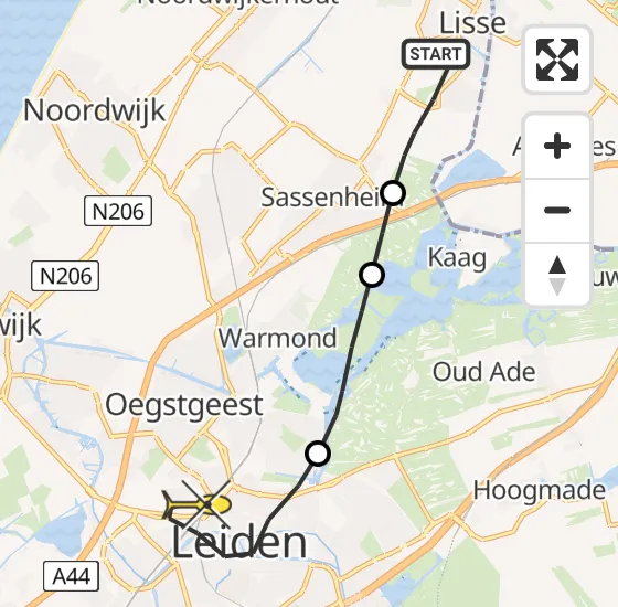 Vlucht Traumahelikopter PH-DOC van Lisse naar Leiden op zondag 6 april 2025 11:34