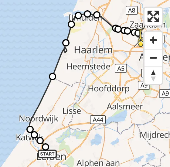 Vlucht Traumahelikopter PH-DOC van Leiden naar Amsterdam Heliport op zondag 6 april 2025 11:42