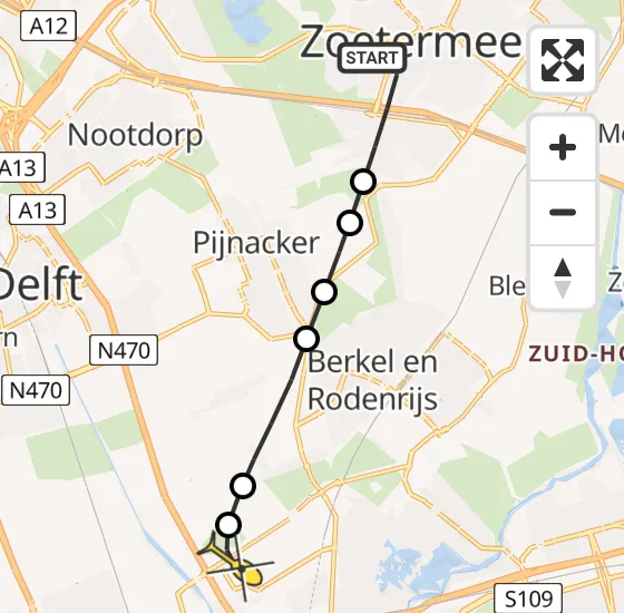 Vlucht Traumahelikopter PH-UMC van Zoetermeer naar Rotterdam The Hague Airport op zondag 6 april 2025 14:46