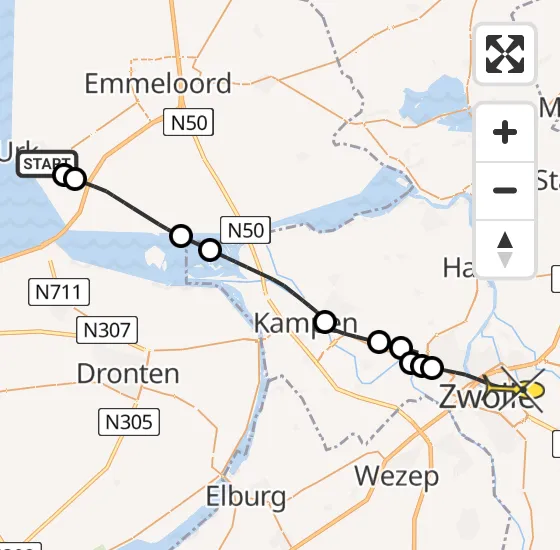 Vlucht Traumahelikopter PH-DOC van Urk naar Zwolle op zondag 6 april 2025 19:35