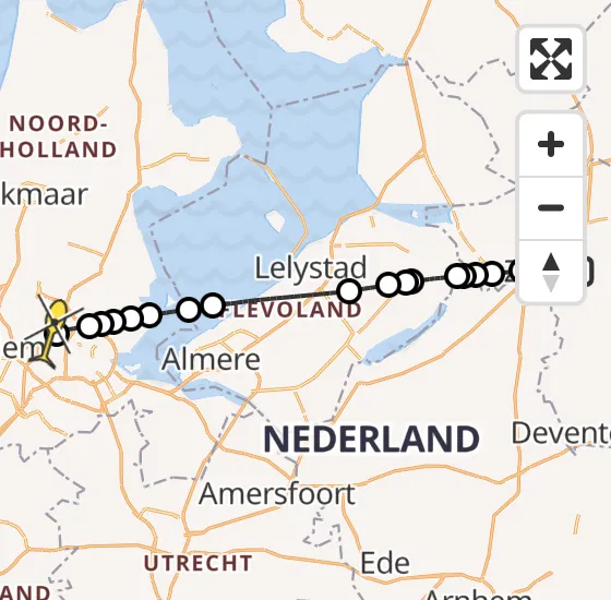 Vlucht Traumahelikopter PH-DOC van Zwolle naar Amsterdam Heliport op zondag 6 april 2025 20:16