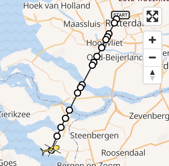 Vlucht Traumahelikopter PH-UMC van Rotterdam The Hague Airport naar Scherpenisse op zondag 6 april 2025 22:20