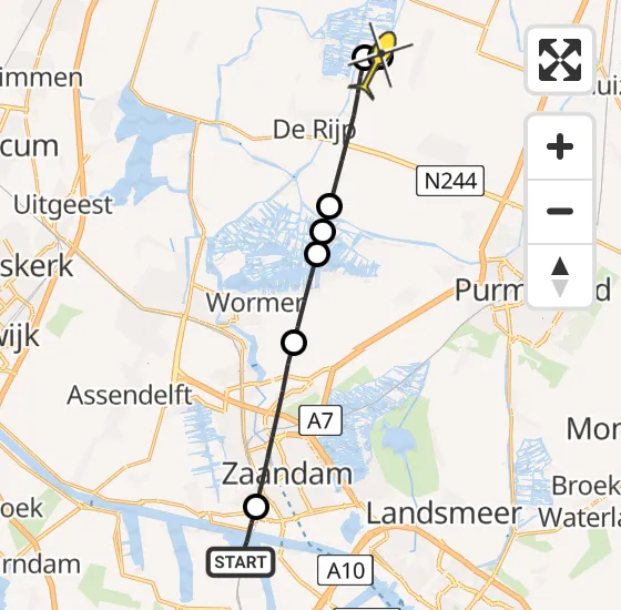 Vlucht Traumahelikopter PH-DOC van Amsterdam Heliport naar Westbeemster op maandag 7 april 2025 1:21