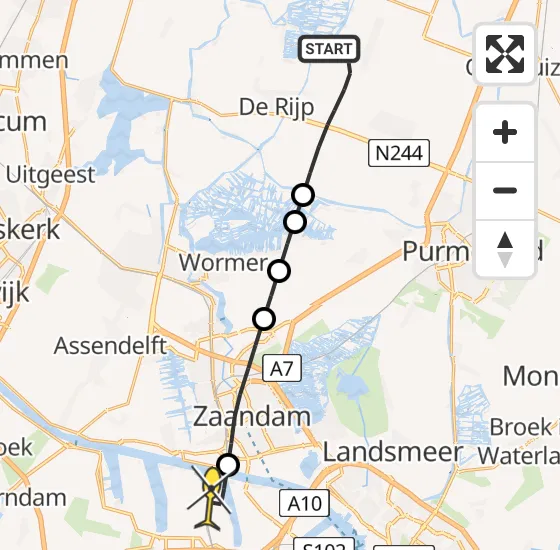 Vlucht Traumahelikopter PH-DOC van Westbeemster naar Amsterdam Heliport op maandag 7 april 2025 1:45