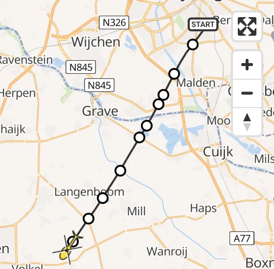Vlucht Traumahelikopter PH-MAA van Radboud Universitair Medisch Centrum naar Vliegbasis Volkel op maandag 7 april 2025 7:27