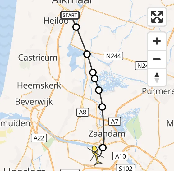 Vlucht Traumahelikopter PH-DOC van Alkmaar naar Amsterdam Heliport op maandag 7 april 2025 10:42