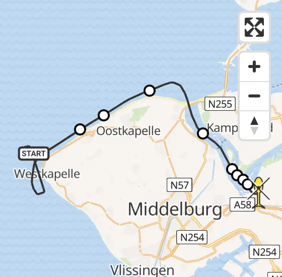 Vlucht Kustwachthelikopter PH-NCG van Vlissingen naar Vliegveld Midden-Zeeland op maandag 7 april 2025 10:45
