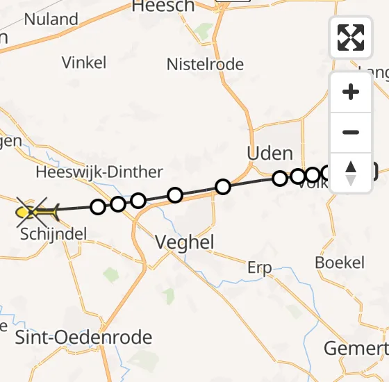 Vlucht Traumahelikopter PH-MAA van Vliegbasis Volkel naar Schijndel op maandag 7 april 2025 10:48