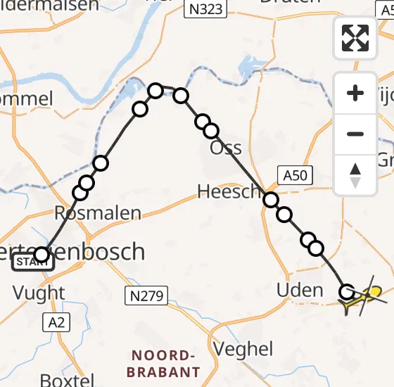 Vlucht Traumahelikopter PH-MAA van Vught naar Vliegbasis Volkel op maandag 7 april 2025 11:41