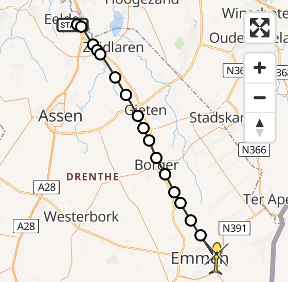 Vlucht Traumahelikopter PH-HVB van Groningen Airport Eelde naar Emmen op maandag 7 april 2025 17:51