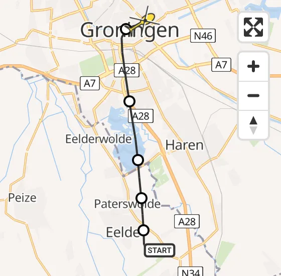 Vlucht Traumahelikopter PH-HVB van Groningen Airport Eelde naar Universitair Medisch Centrum Groningen op maandag 7 april 2025 20:12