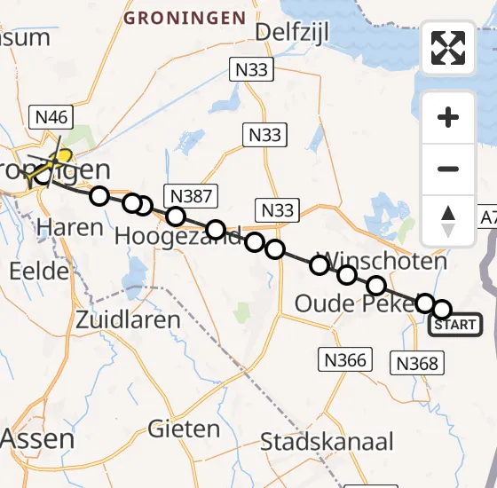 Vlucht Traumahelikopter PH-HVB van Vriescheloo naar Universitair Medisch Centrum Groningen op maandag 7 april 2025 21:20