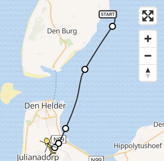 Vlucht Kustwachthelikopter PH-SAR van Oosterend naar Julianadorp op maandag 7 april 2025 21:47