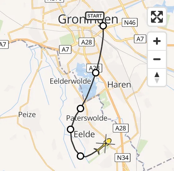 Vlucht Traumahelikopter PH-HVB van Universitair Medisch Centrum Groningen naar Groningen Airport Eelde op maandag 7 april 2025 22:05