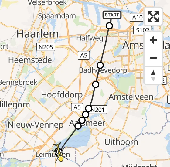 Vlucht Traumahelikopter PH-DOC van Amsterdam Heliport naar Leimuiden op zaterdag 12 april 2025 15:07