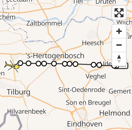 Vlucht Traumahelikopter PH-TTR van Vliegbasis Volkel naar Kaatsheuvel op zaterdag 12 april 2025 15:26
