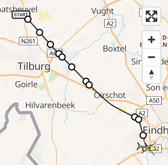 Vlucht Traumahelikopter PH-TTR van Kaatsheuvel naar Veldhoven op zaterdag 12 april 2025 16:17