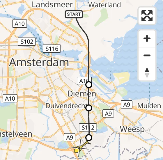 Vlucht Traumahelikopter PH-TTR van Amsterdam naar Academisch Medisch Centrum (AMC) op zaterdag 12 april 2025 19:15