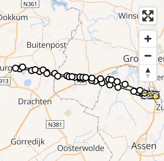 Vlucht Traumahelikopter PH-HVB van Groningen Airport Eelde naar Groningen Airport Eelde op zaterdag 12 april 2025 19:31