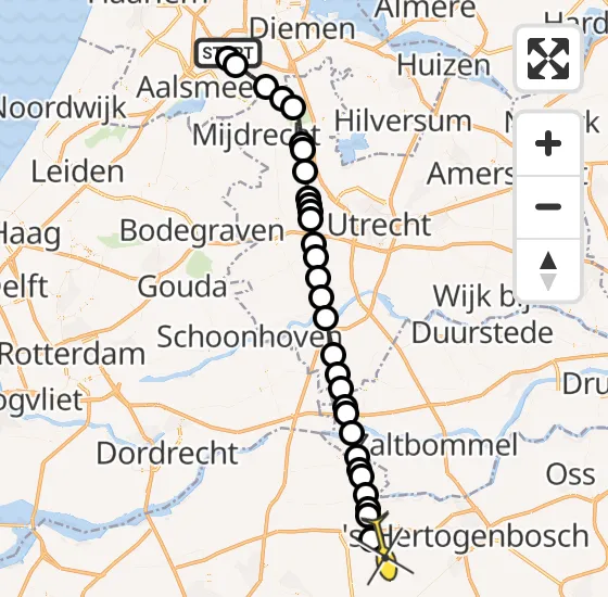 Vlucht Politiehelikopter PH-PXX van Schiphol naar Drunen op zaterdag 12 april 2025 19:36