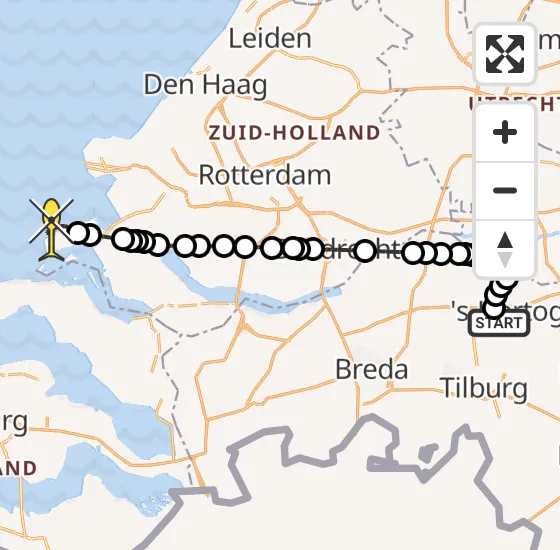 Vlucht Politiehelikopter PH-PXX van Drunen naar Ouddorp op zaterdag 12 april 2025 20:17