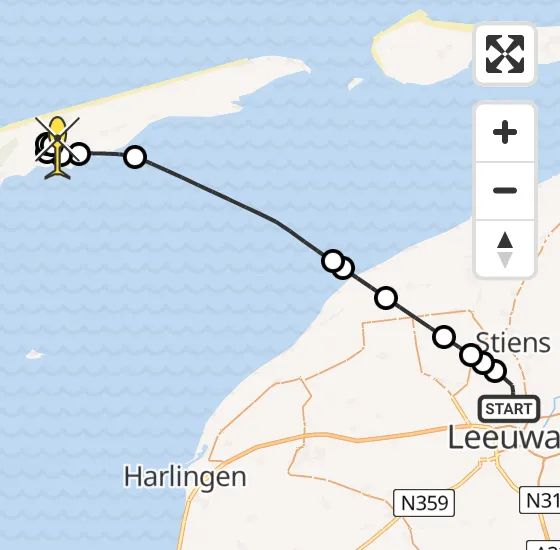 Vlucht Ambulancehelikopter PH-HOW van Vliegbasis Leeuwarden naar Midsland op zaterdag 12 april 2025 21:26