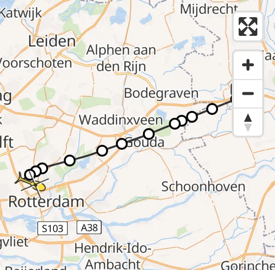 Vlucht Traumahelikopter PH-UMC van Harmelen naar Rotterdam The Hague Airport op zaterdag 12 april 2025 21:34