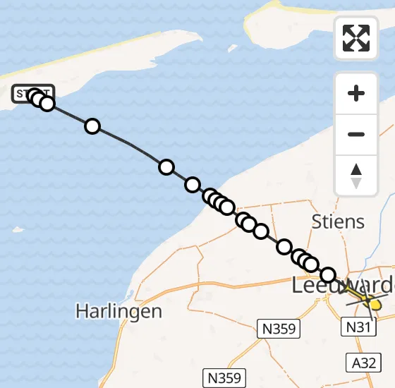 Vlucht Ambulancehelikopter PH-HOW van Midsland naar Leeuwarden op zaterdag 12 april 2025 22:01