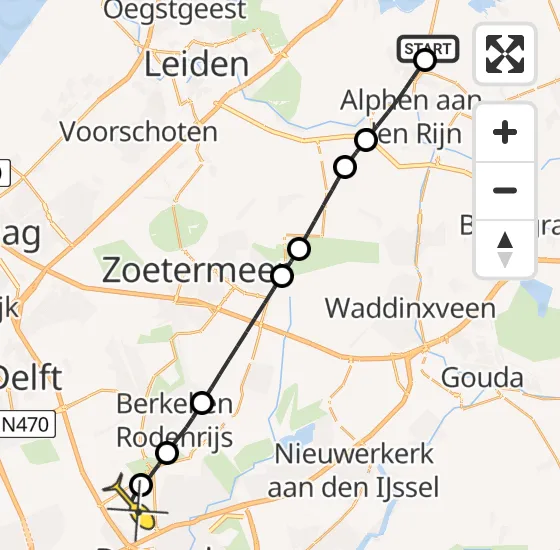 Vlucht Traumahelikopter PH-UMC van Woubrugge naar Rotterdam The Hague Airport op zaterdag 12 april 2025 22:29