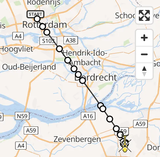 Vlucht Traumahelikopter PH-UMC van Rotterdam The Hague Airport naar Oosterhout op zaterdag 12 april 2025 22:51