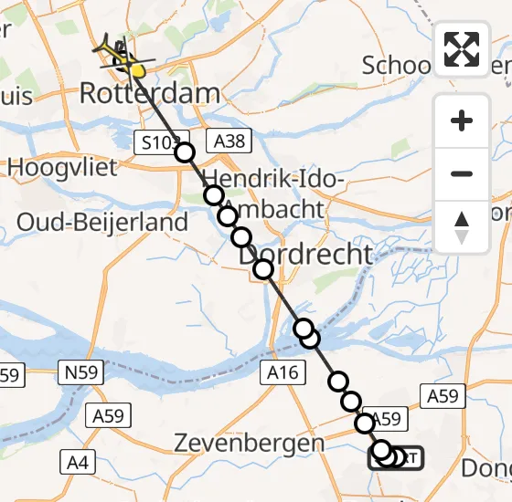 Vlucht Traumahelikopter PH-UMC van Oosterhout naar Rotterdam The Hague Airport op zaterdag 12 april 2025 23:41