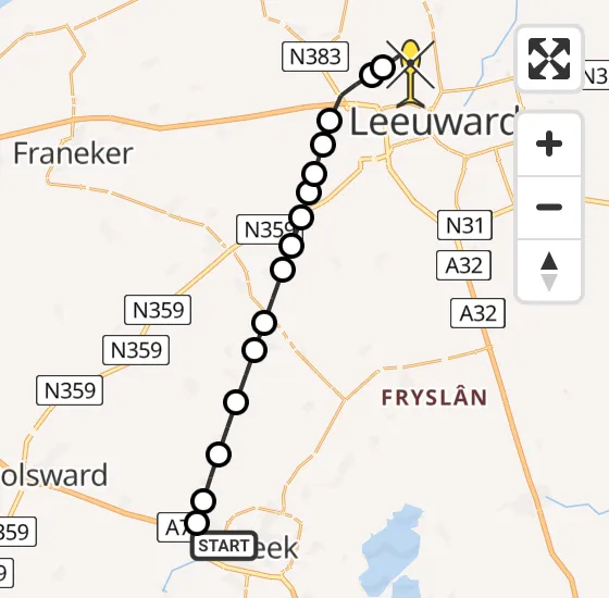Vlucht Ambulancehelikopter PH-HOW van Sneek naar Vliegbasis Leeuwarden op zondag 13 april 2025 0:34