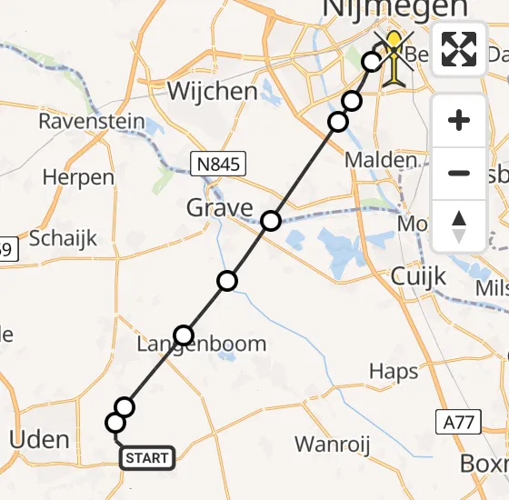 Vlucht Traumahelikopter PH-TTR van Vliegbasis Volkel naar Radboud Universitair Medisch Centrum op zondag 13 april 2025 4:09