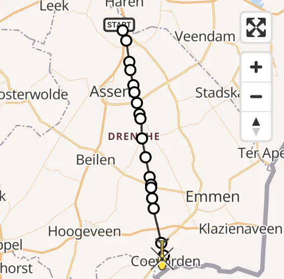 Vlucht Traumahelikopter PH-HVB van Groningen Airport Eelde naar Coevorden op zondag 13 april 2025 7:05