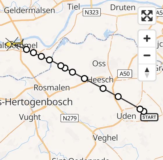 Vlucht Traumahelikopter PH-TTR van Vliegbasis Volkel naar Zaltbommel op donderdag 17 april 2025 7:38
