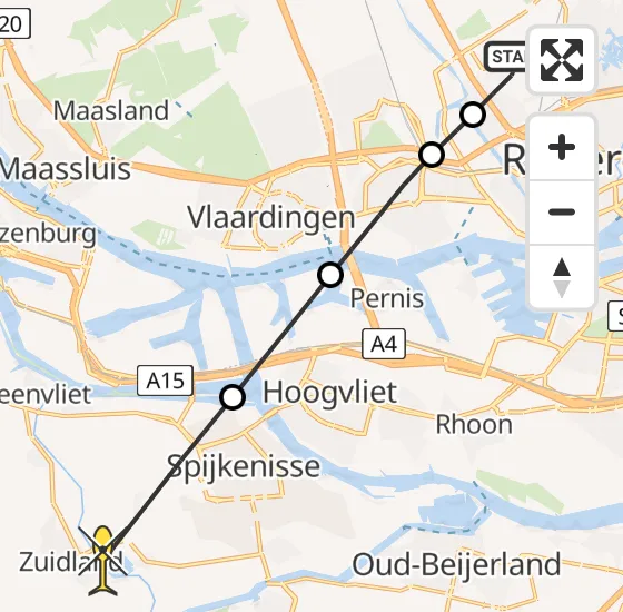 Vlucht Traumahelikopter PH-UMC van Rotterdam The Hague Airport naar Simonshaven op zaterdag 19 april 2025 15:45