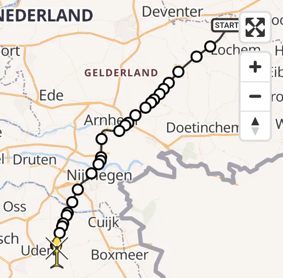 Vlucht Traumahelikopter PH-TTR van Laren naar Vliegbasis Volkel op donderdag 24 april 2025 17:47