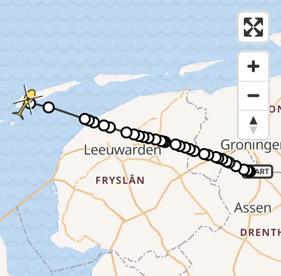 Vlucht Traumahelikopter PH-HVB van Groningen Airport Eelde naar West-Terschelling op vrijdag 25 april 2025 12:04