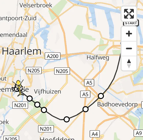 Vlucht Traumahelikopter PH-DOC van Amsterdam Heliport naar Heemstede op vrijdag 25 april 2025 15:57