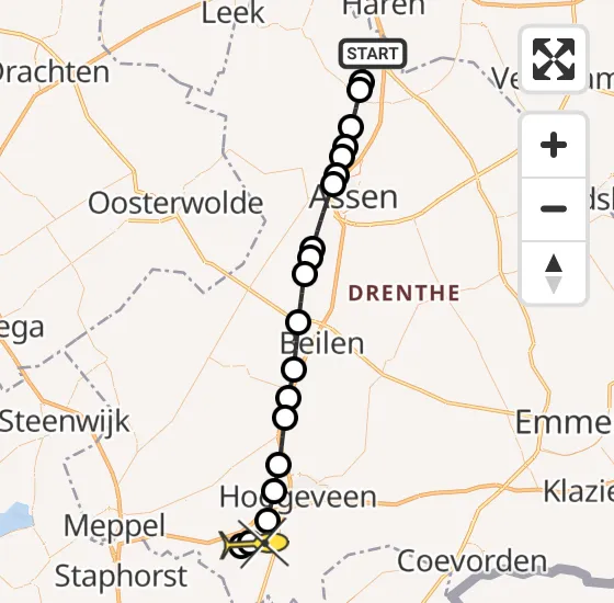 Vlucht Traumahelikopter PH-HVB van Groningen Airport Eelde naar Zuidwolde op vrijdag 25 april 2025 22:51