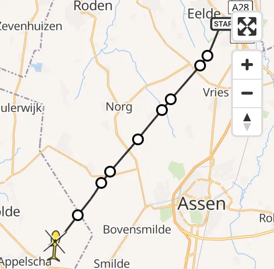 Vlucht Traumahelikopter PH-HVB van Groningen Airport Eelde naar Ravenswoud op zaterdag 26 april 2025 17:15